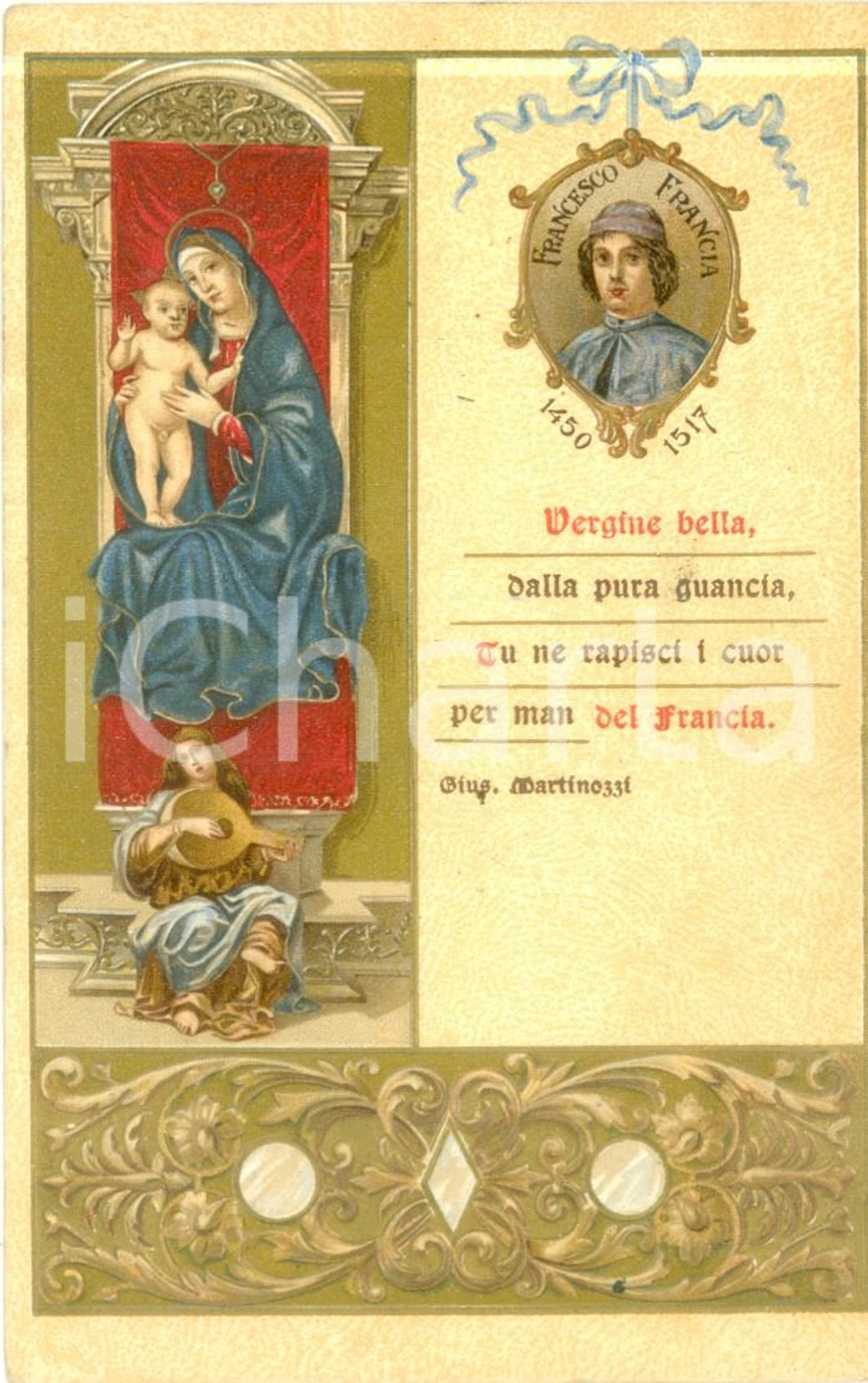 Cartolina originale da collezione 1917 Francesco FRANCIA con preghiera di Giuseppe MARTINOZZI Cartolina santino FP 1
