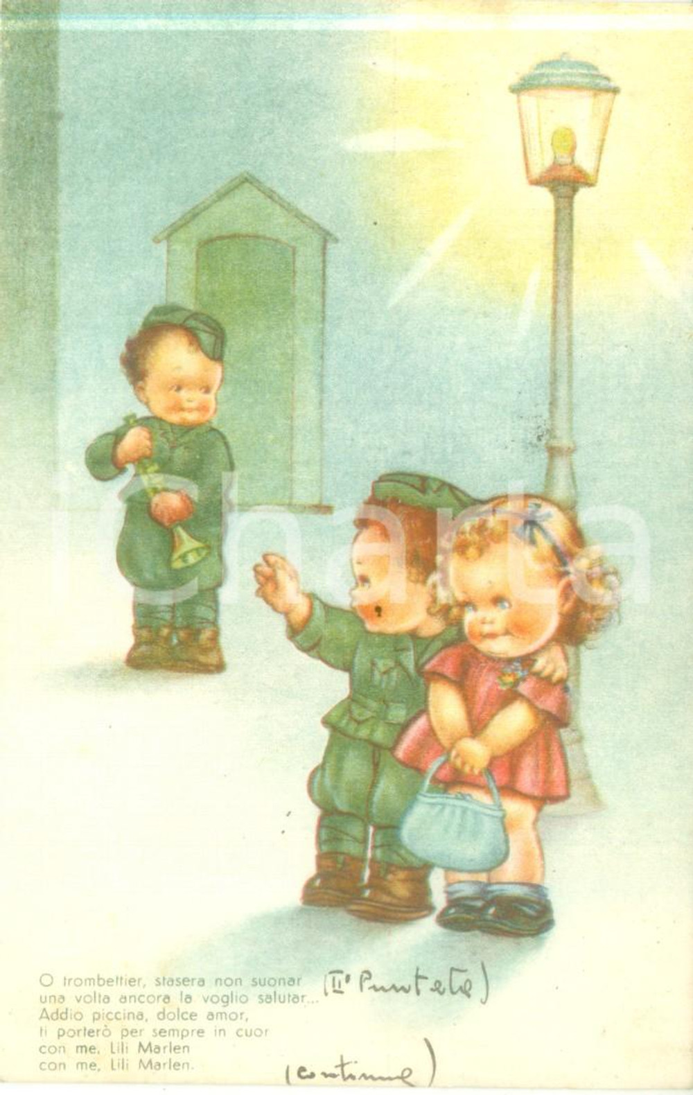 1942 WW2 PROPAGANDA DI GUERRA O trombettier stasera non suonar *Cartolina FP VG