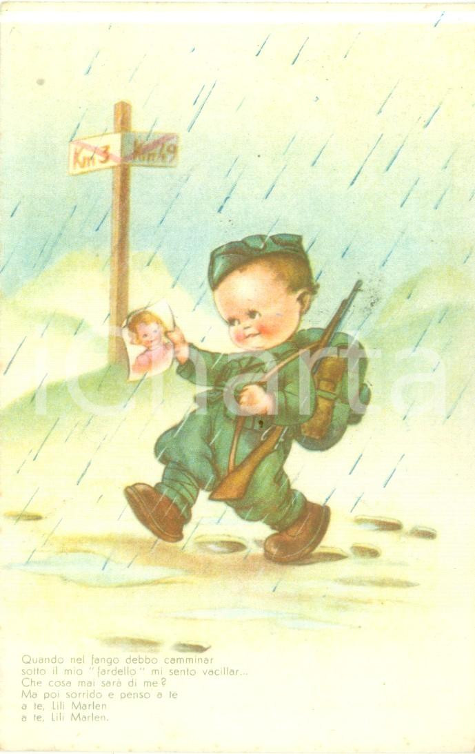 Cartolina originale da collezione 1942 WW2 PROPAGANDA DI GUERRA Quando nel fango debbo camminar Cartolina FP VG 1