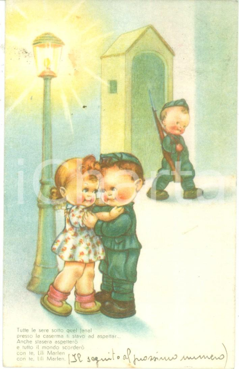 Cartolina originale da collezione 1942 WW2 PROPAGANDA DI GUERRA Tutte le sere sotto quel fanal Cartolina FP VG 1