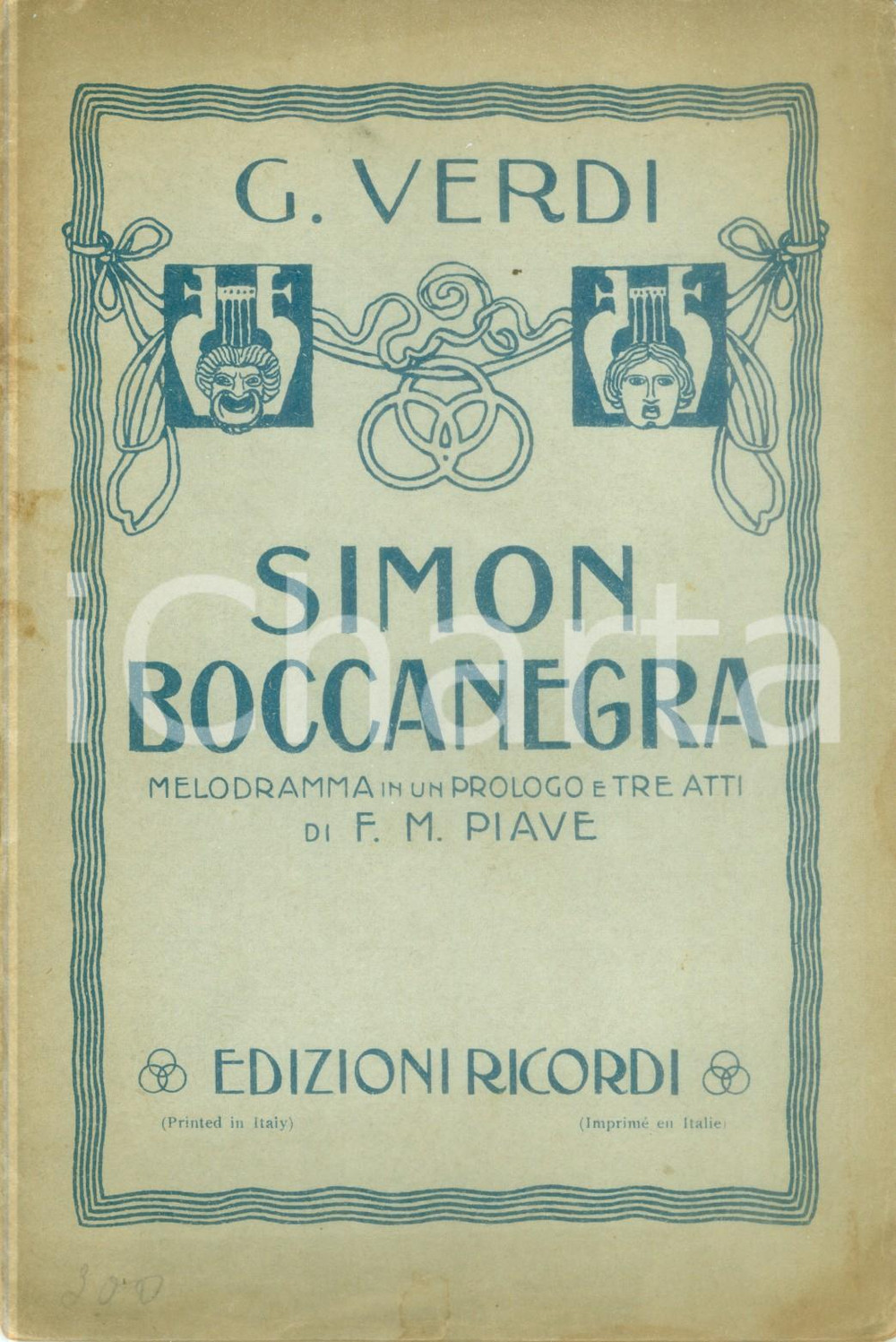 Oggetto da collezione cartaceo 1933 Giuseppe VERDI Francesco Maria PIAVE Simon BOCCANEGRA Libretto RICORDI 1