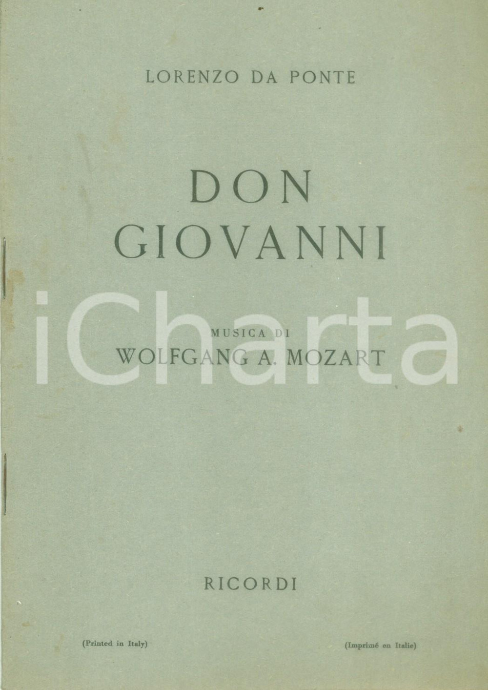 Oggetto da collezione cartaceo 1945 Lorenzo DA PONTE Don Giovanni musica di Wolfgang A. MOZART Edizioni RICORDI 1