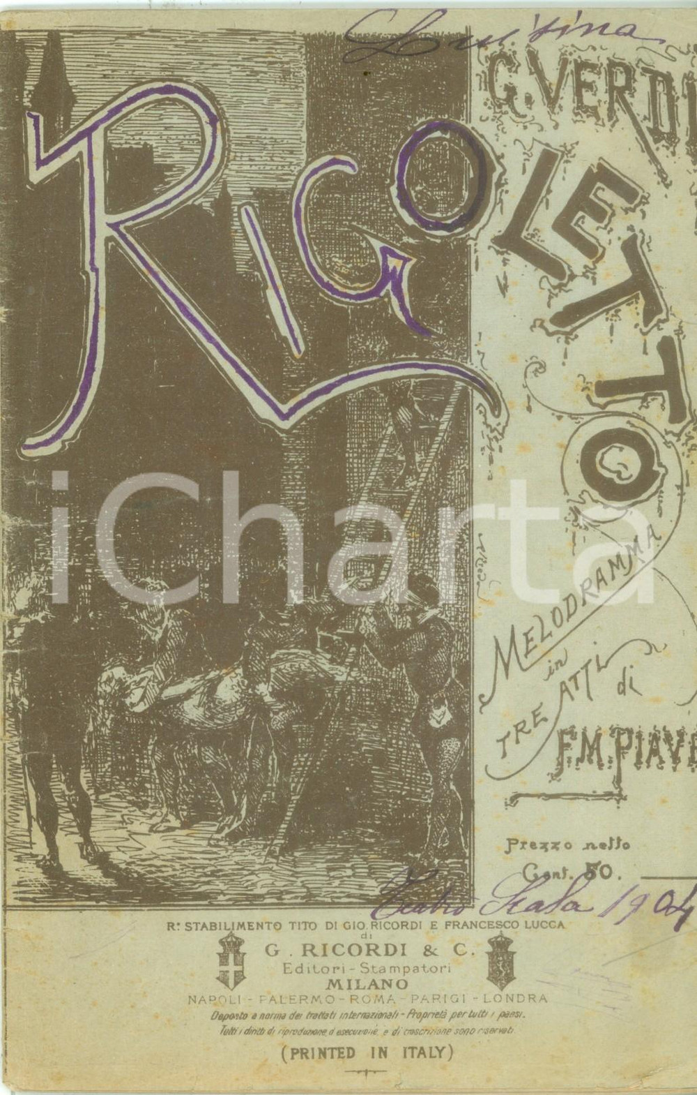 Oggetto da collezione cartaceo 1900 ca Giuseppe VERDI Rigoletto Melodramma in tre atti Edizioni RICORDI 1