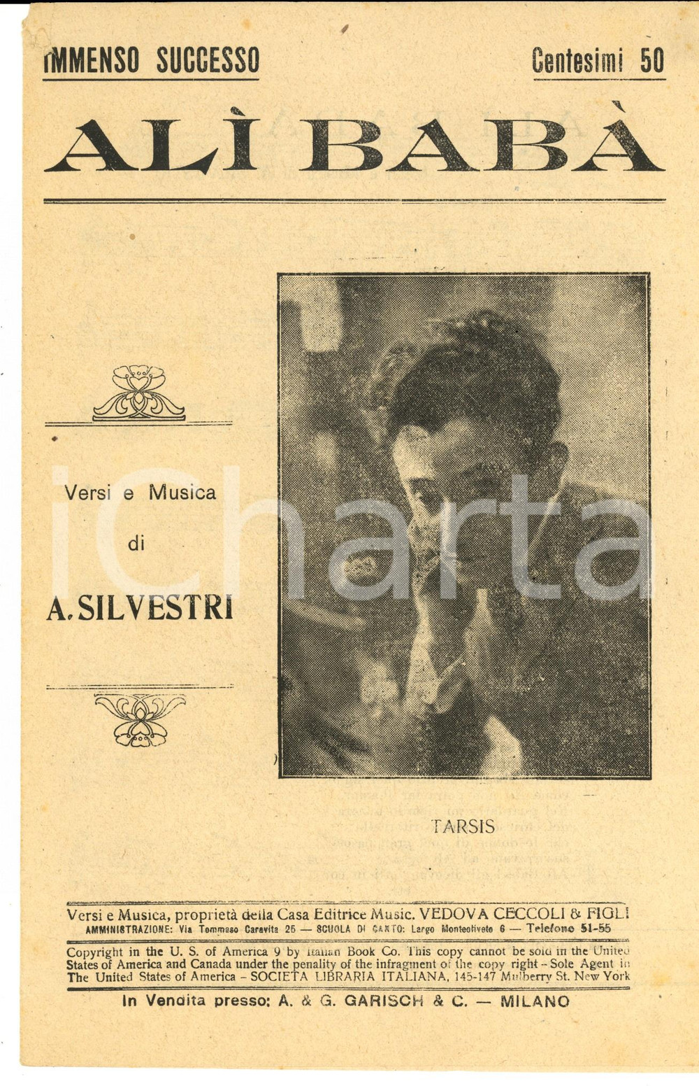 Oggetto da collezione cartaceo 1920 ca A. SILVESTRI AlÃ¬ BabÃ  Volantino spartito ed. vedova CECCOLI & Figli 1