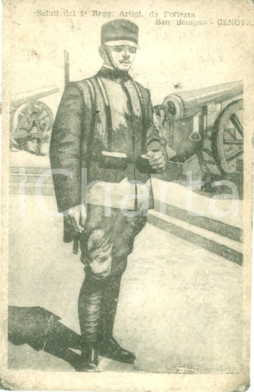 Cartolina originale da collezione 1915 ca GENOVA SAN BENIGNO 1° Reggimento Artiglieria da Fortezza Cartolina FP NV 1