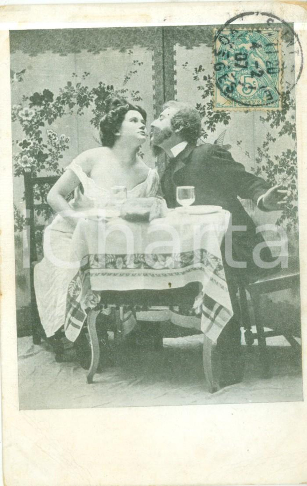 Cartolina originale da collezione 1907 PARIS Due innamorati si baciano al bar nel sÃ©parÃ© Cartolina FG VG 1