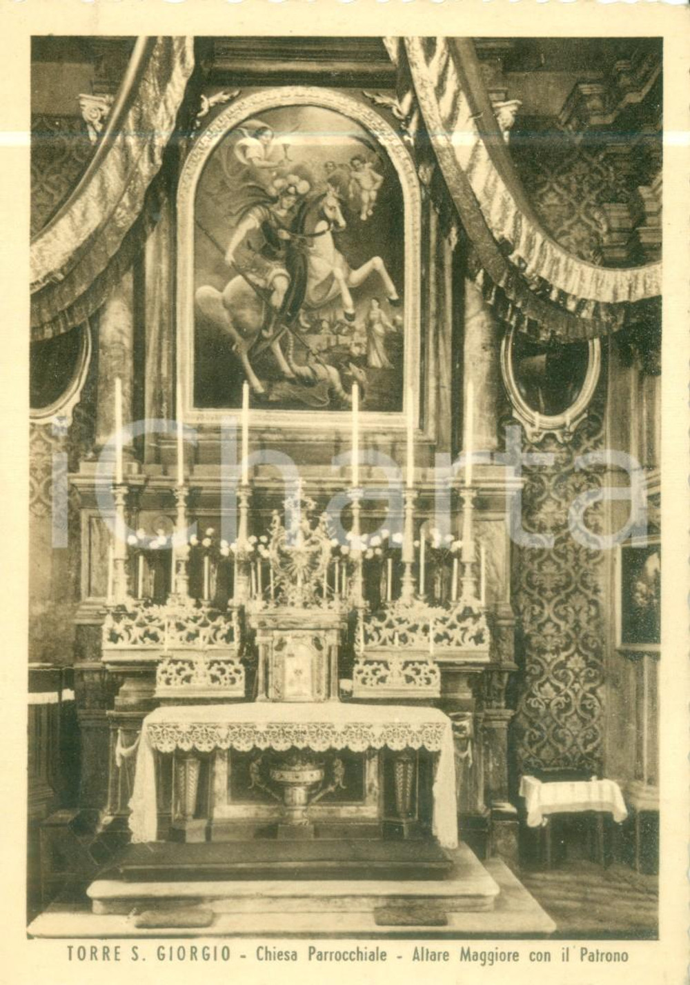 Cartolina originale da collezione 1953 TORRE SAN GIORGIO CN Altare maggiore Chiesa parrocchiale Cartolina FG VG 1