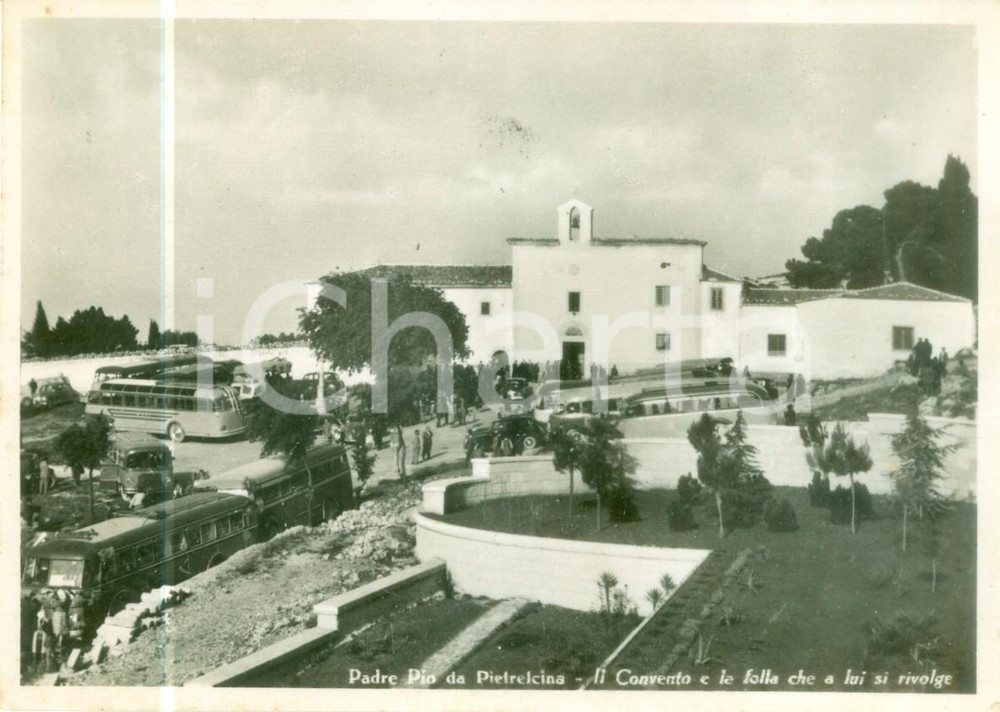 Cartolina originale da collezione 1952 SAN GIOVANNI ROTONDO Torpedoni al santuario di PADRE PIO Cartolina FG NV 1