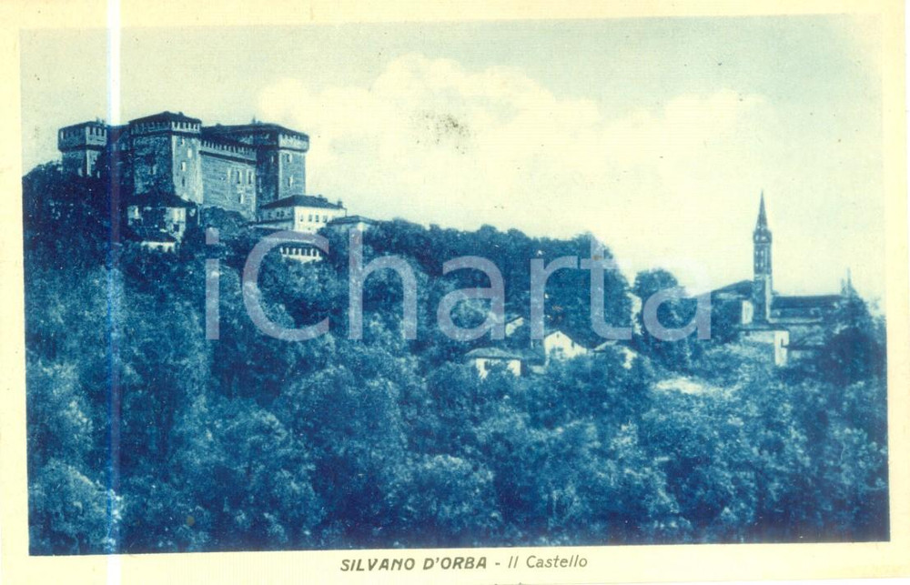 Cartolina originale da collezione 1955 SILVANO D ORBA AL Panorama con il castello Cartolina FP NV 1
