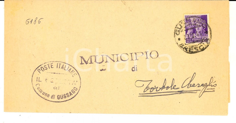 Cartolina originale da collezione 1944 STORIA POSTALE RSI Lettera con affrancatura 50 cent. Monumenti distrutti 1