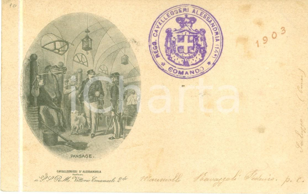 Cartolina originale da collezione 1912 CAVALLEGGERI D ALESSANDRIA Cartolina postale reggimentale FP VG 1