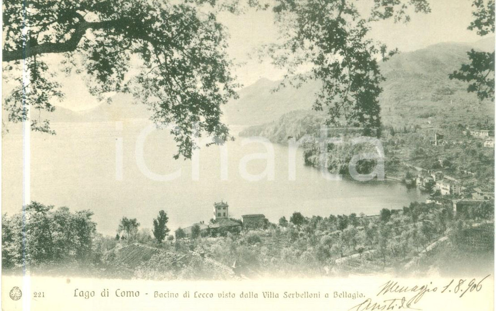 Cartolina originale da collezione 1906 BELLAGIO CO Bacino di LECCO visto da Villa SERBELLONI Cartolina FP NV 1