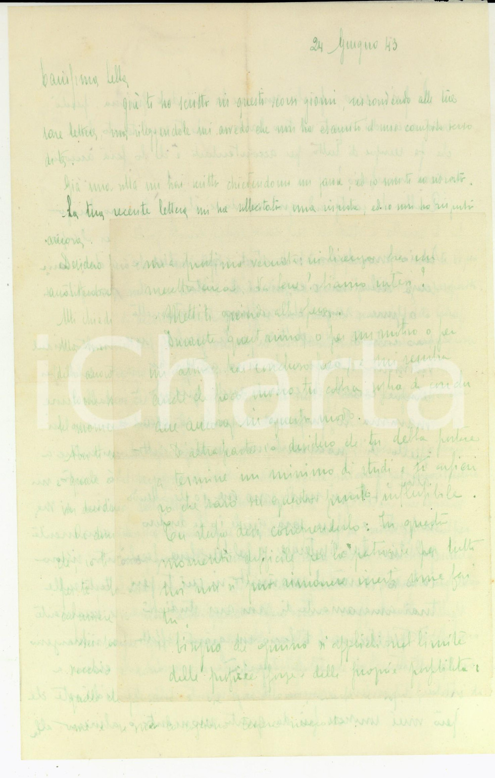 Documento originale, autentico 1943 WW2 Edmondo ZANCHI esorta la figlia a meritare la sua fiducia Lettera 1