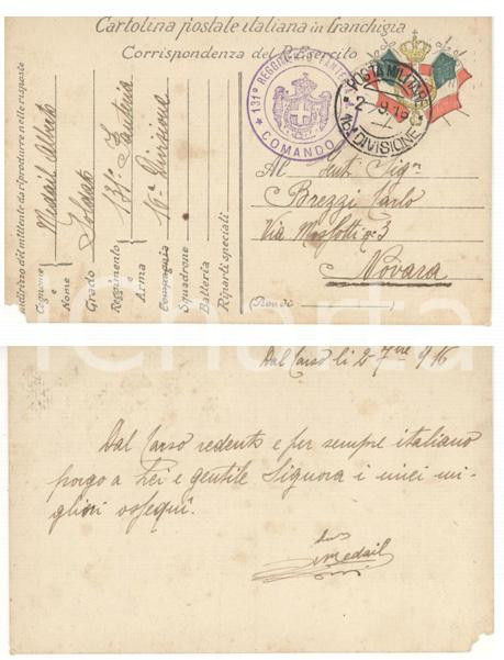 Documento originale, autentico 1916 WWI 131Â° Reggimento Fanteria  Cartolina Alberto MEDAIL dal CARSO redento 1