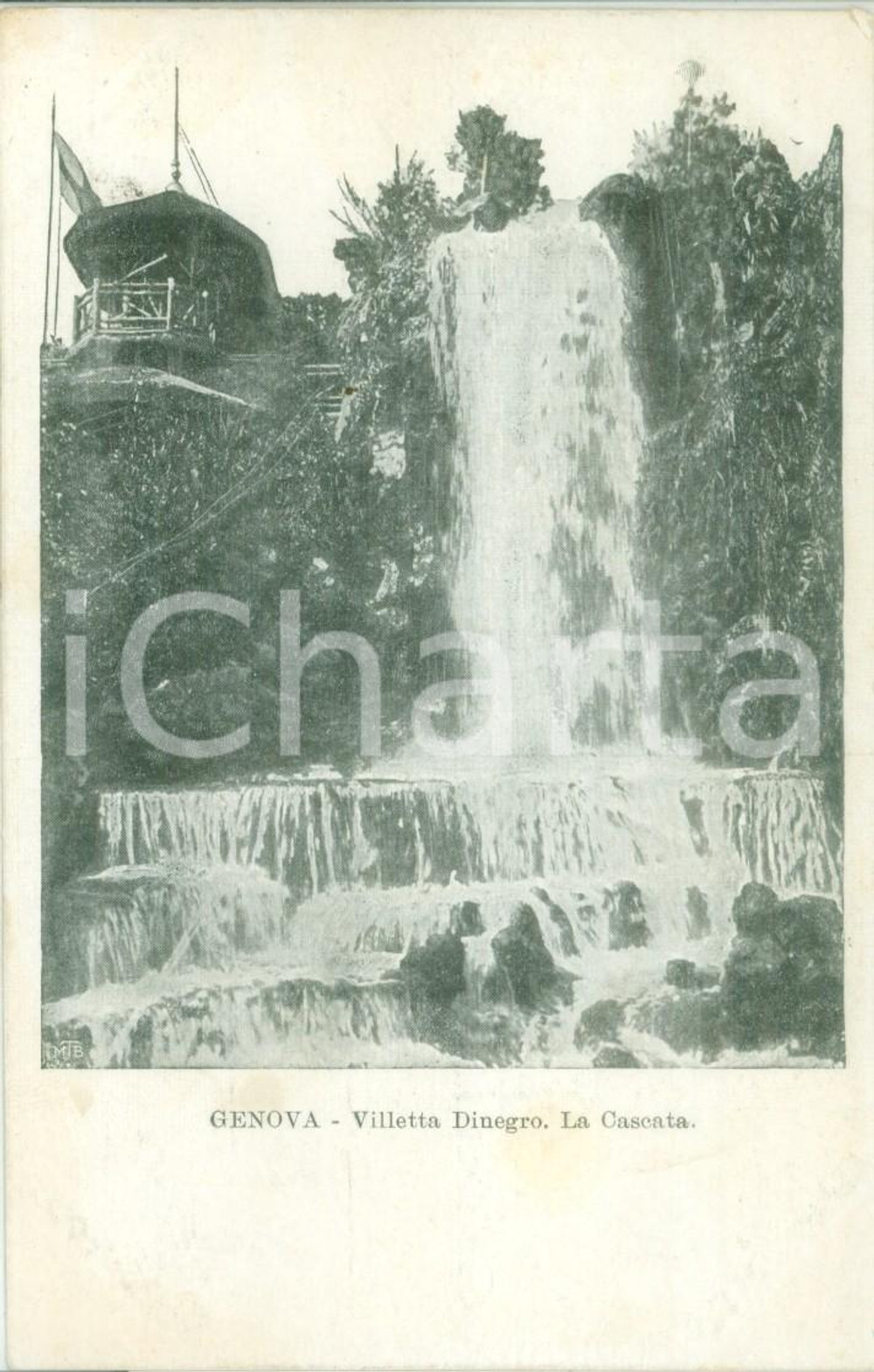 Cartolina originale da collezione 1900 ca GENOVA La cascata della Villetta DI NEGRO Cartolina FP NV 1