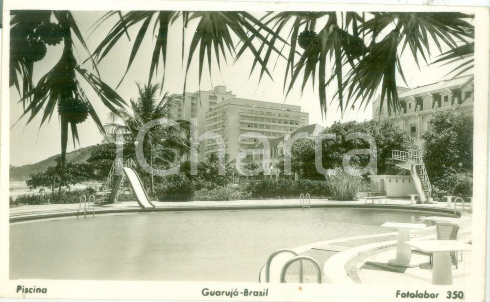Cartolina originale da collezione 1945 ca GUARUJA BRASIL La piscina di un grande albergo Fotografia seriale 1