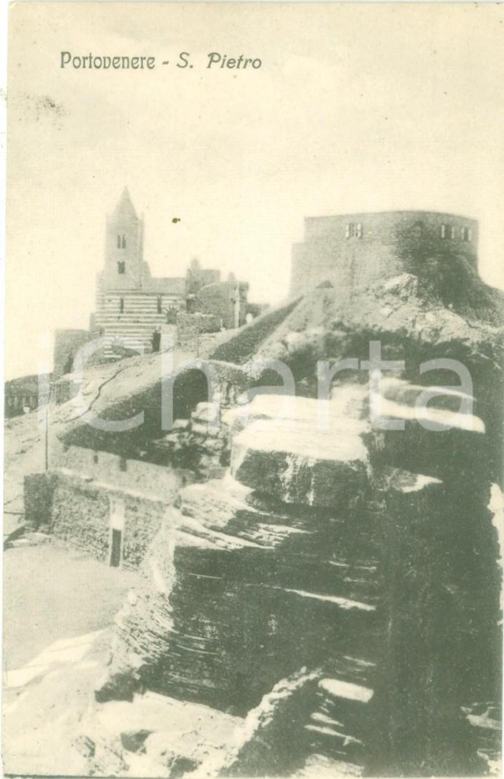 1930 ca PORTO VENERE (SP) veduta della Chiesa di SAN PIETRO *Cartolina FP NV