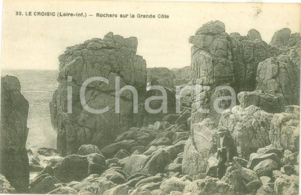 Cartolina originale da collezione 1918 LE CROISIC FRANCE Rochers sur la Grande Cote Cartolina ANIMATA FP VG 1