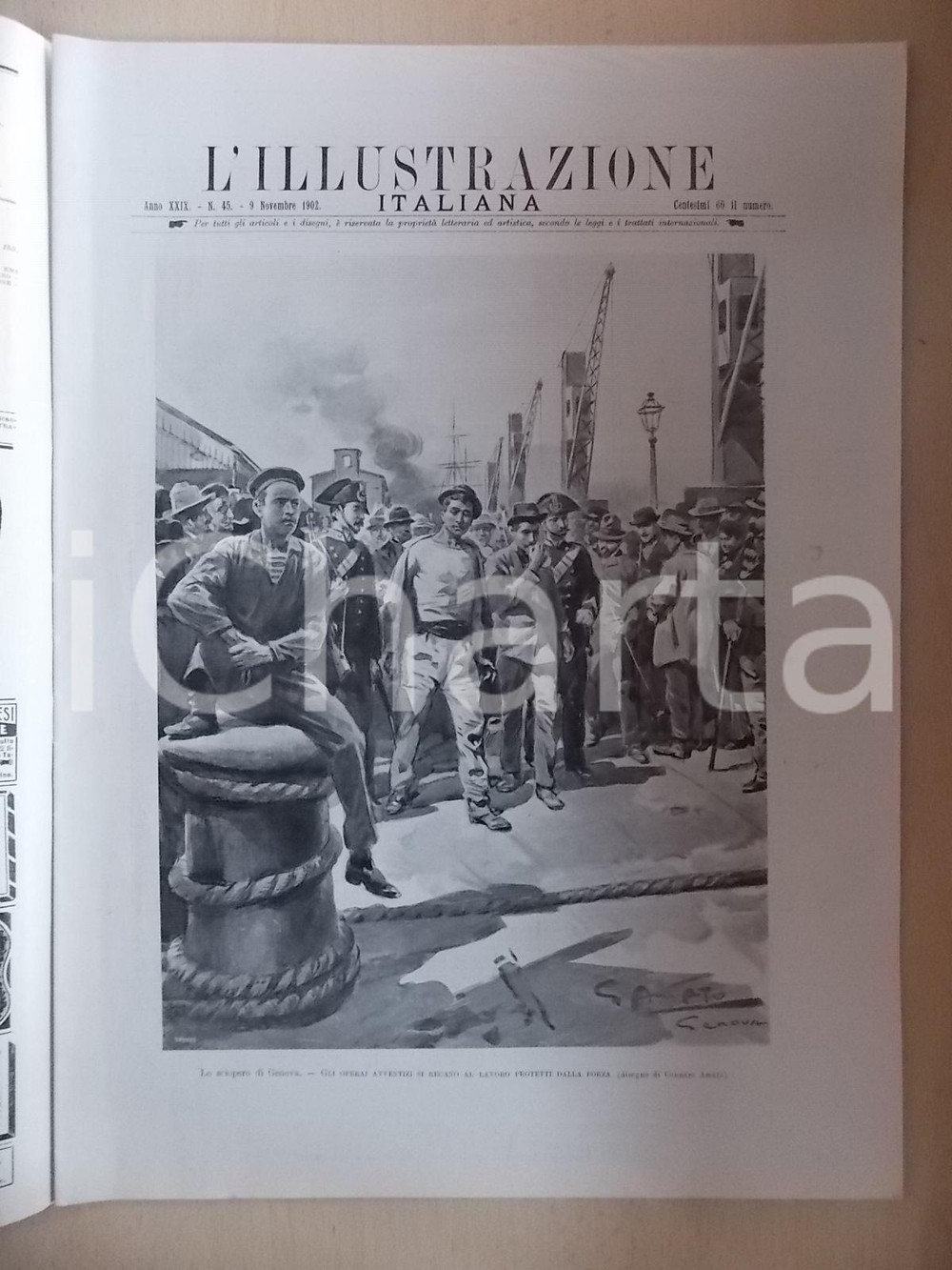 Giornale, rivista storica 1902 L ILLUSTRAZIONE ITALIANA Sciopero di GENOVA Gennaro AMATO Sovracoperta n 45 1