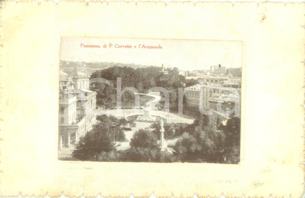 Cartolina originale da collezione 1920 ca GENOVA Panorama di Piazzale CORVETTO e ACQUASOLA Cartolina FP NV 1