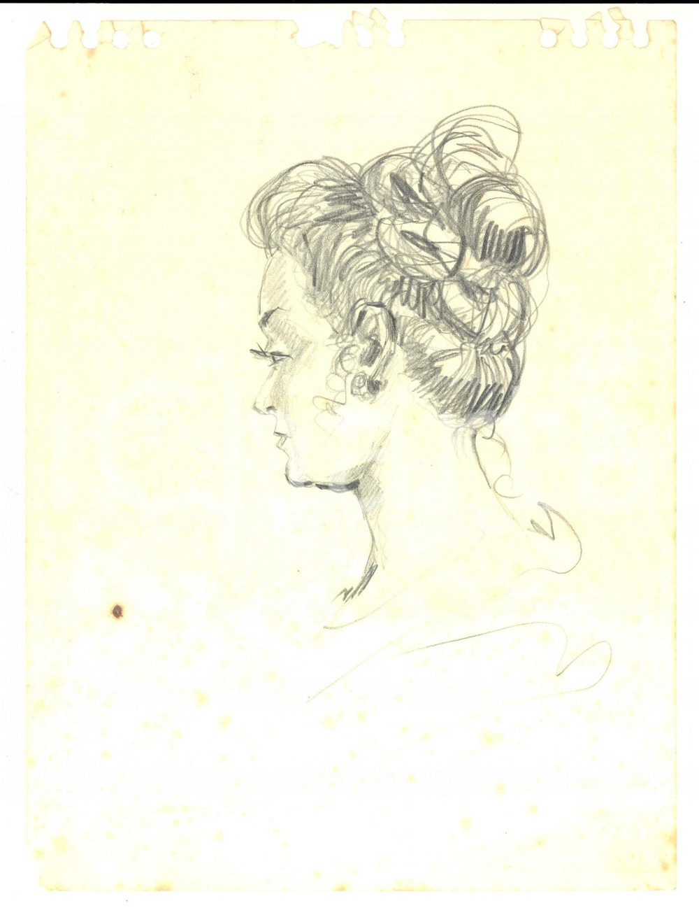Stampa, bozzetto originale 1935 ca ANONIMO Ritratto di donna di profilo Bozzettoa matita DISEGNATO A MANO 1