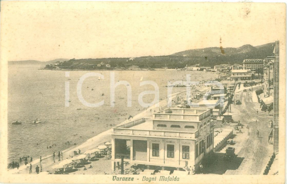 Cartolina originale da collezione 1942 VARAZZE SV La spiaggia e i Bagni MAFALDA Cartolina FP VG 1