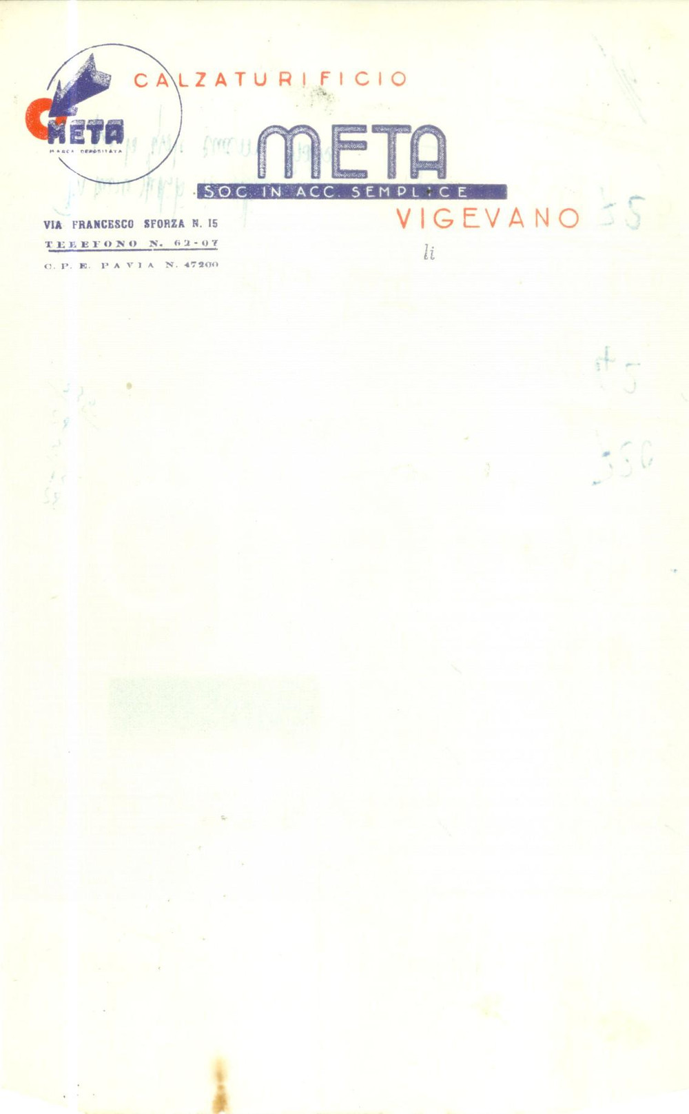 Documento originale, autentico 1950 ca VIGEVANO PV Calzaturificio META Carta intestata pubblicitaria 1