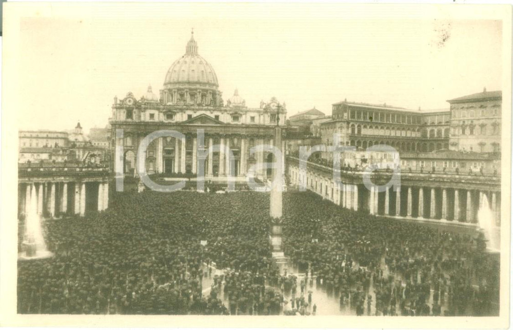 Cartolina originale da collezione 1929 CONCILIAZIONE SANTA SEDE Pio XI benedice la folla Cartolina celebrativa FP 1
