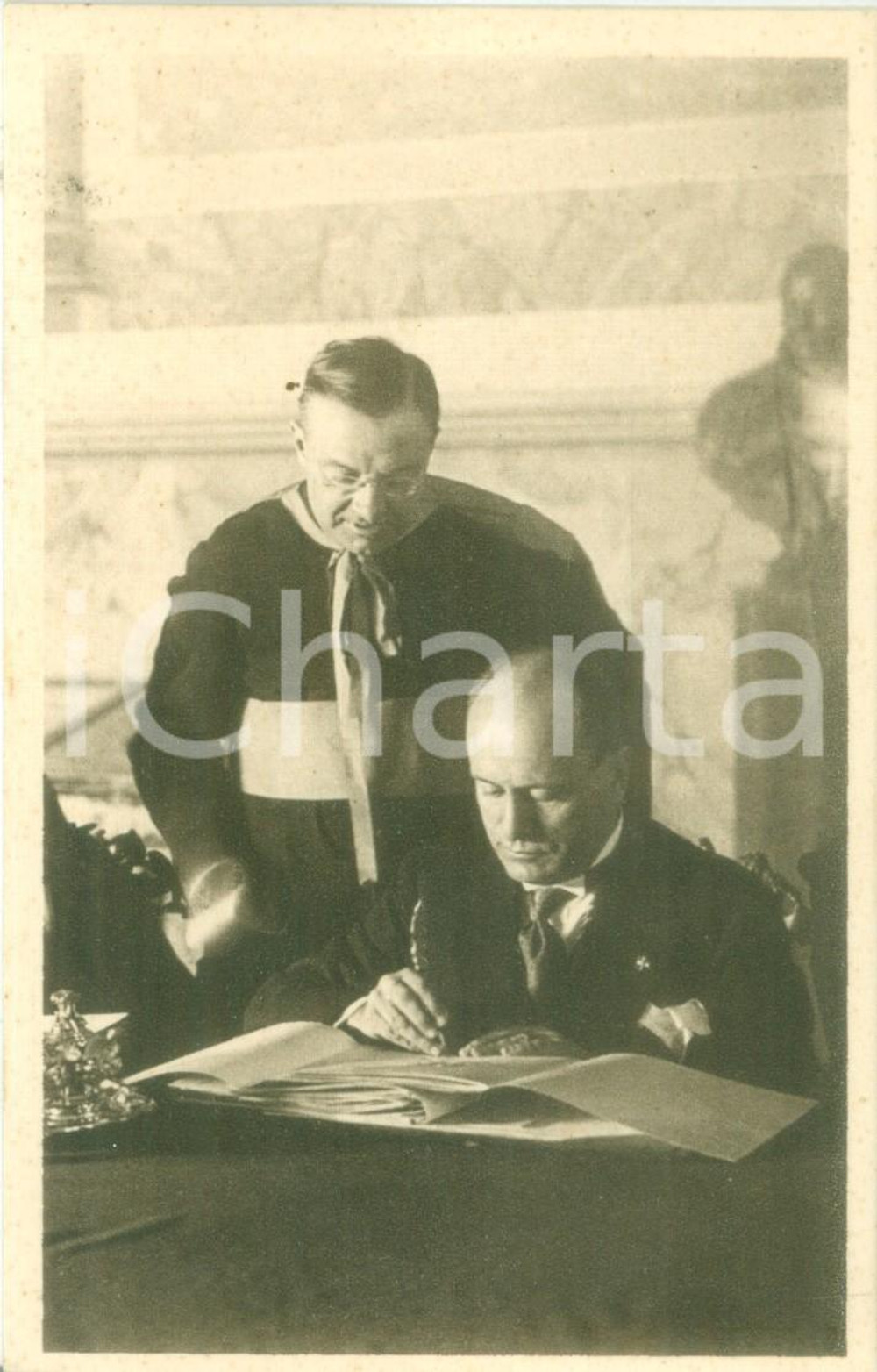 Cartolina originale da collezione 1929 CONCILIAZIONE SANTA SEDE Mussolini firma Trattato Cartolina celebrativa FP 1