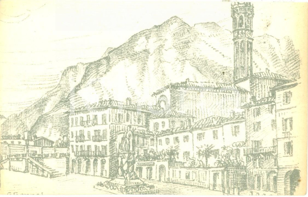 Cartolina originale da collezione 1935 ca LECCO Veduta di Piazza CERMENATI Cartolina ILLUSTRATA FP NV 1