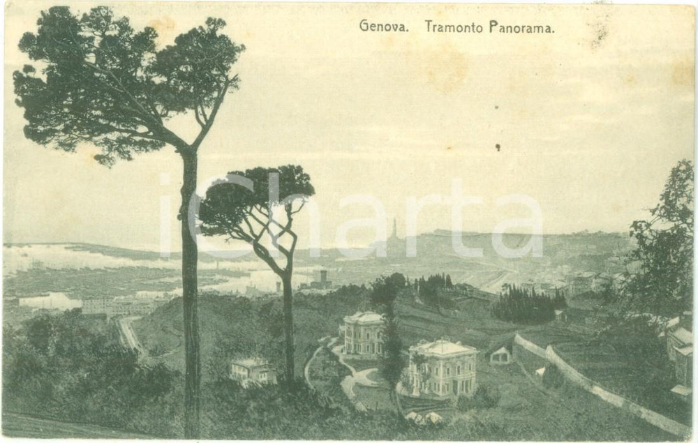 Cartolina originale da collezione 1935 ca GENOVA Panorama con il tramonto Cartolina postale FP NV 1