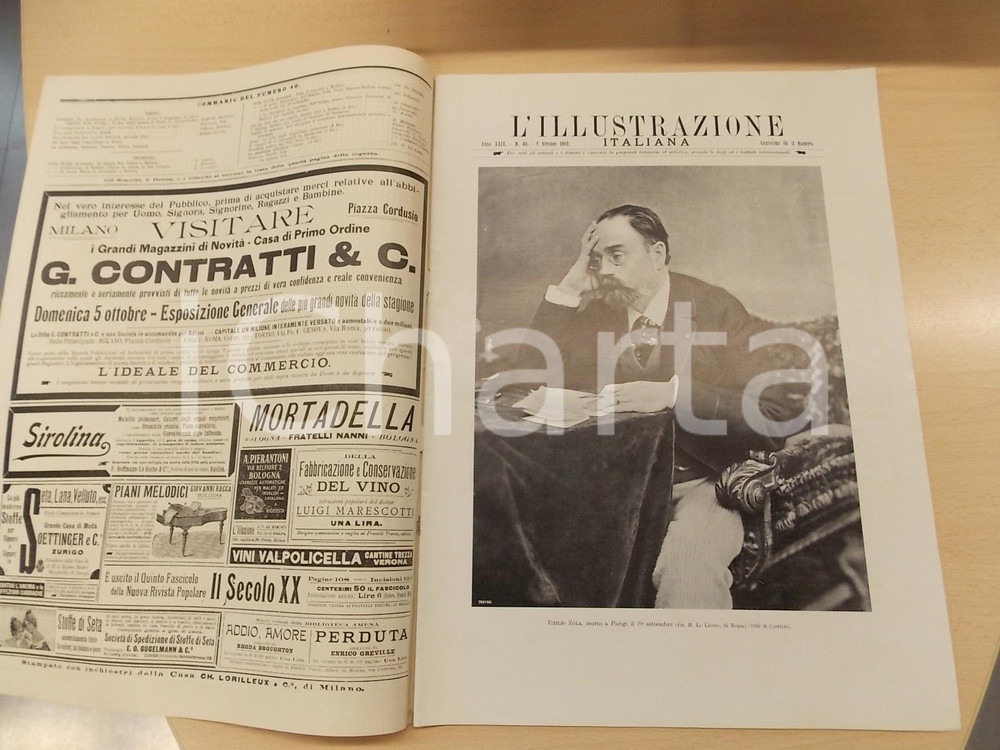 Giornale, rivista storica 1902 L ILLUSTRAZIONE ITALIANA Emilio ZOLA nel suo studio Sovracoperta n° 40 1