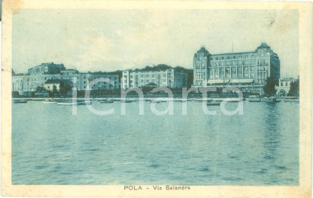 Cartolina originale da collezione 1927 POLA CROAZIA Veduta di Via SALANDRA dal mare Cartolina FP VG 1