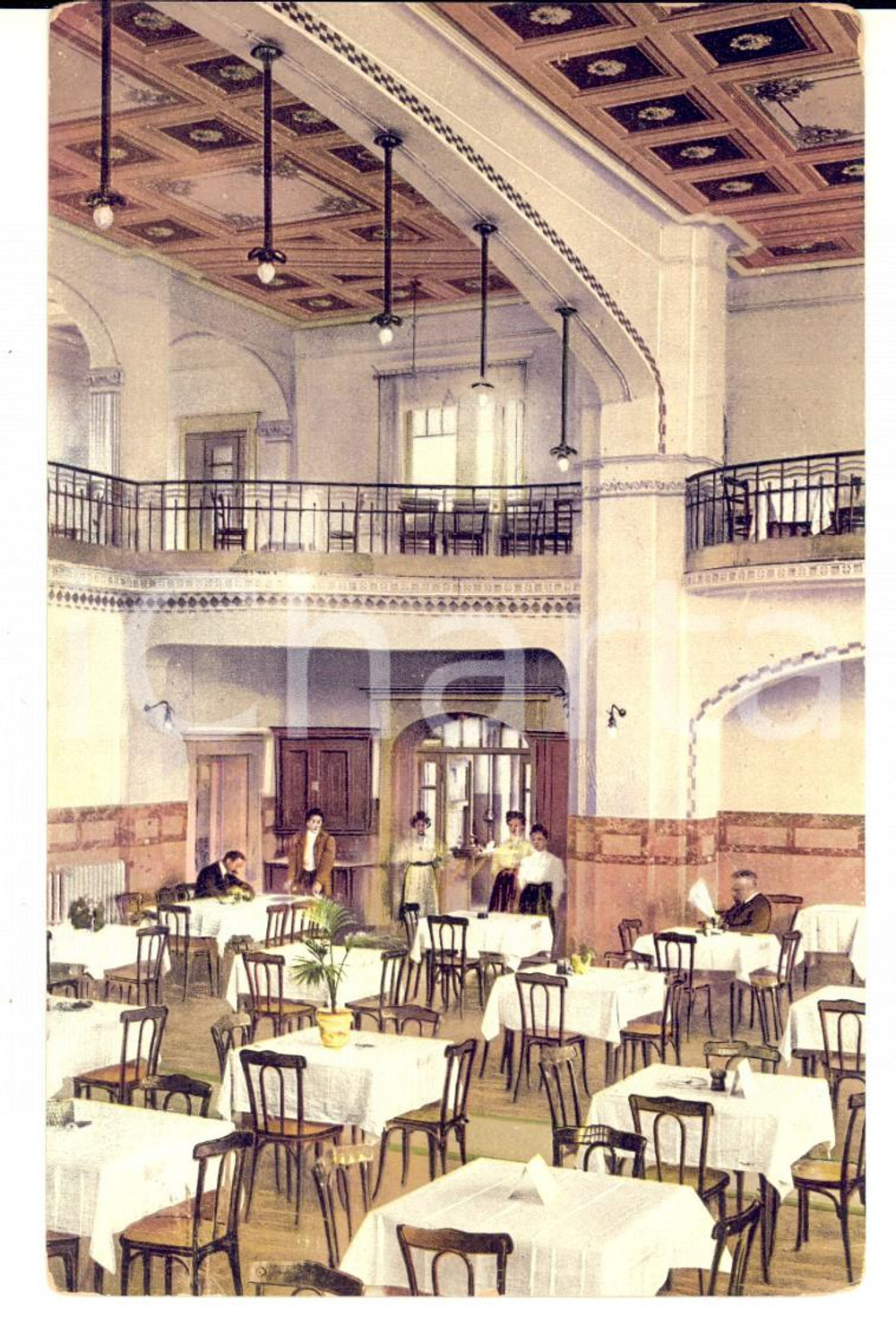 Cartolina originale da collezione 1915 ca COSTUMI Ristorante con elegante sala da pranzo Cartolina ILLUSTRATA NV 1