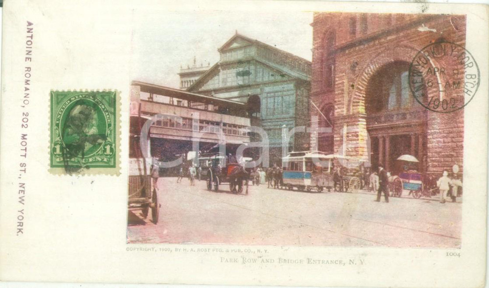 Cartolina originale da collezione 1902 NEW YORK USA Carrozze in PARK ROW Cartolina postale FP VG 1