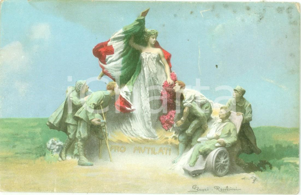 Cartolina originale da collezione 1918 TORINO WW1 PRO MUTILATI Scultore Giacomo BUZZI RESCHINI Cartolina FP NV 1