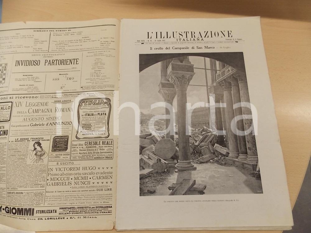 Giornale, rivista storica 1902 L ILLUSTRAZIONE ITALIANA Crollo Campanile SAN MARCO Sovracoperta n. 29 1