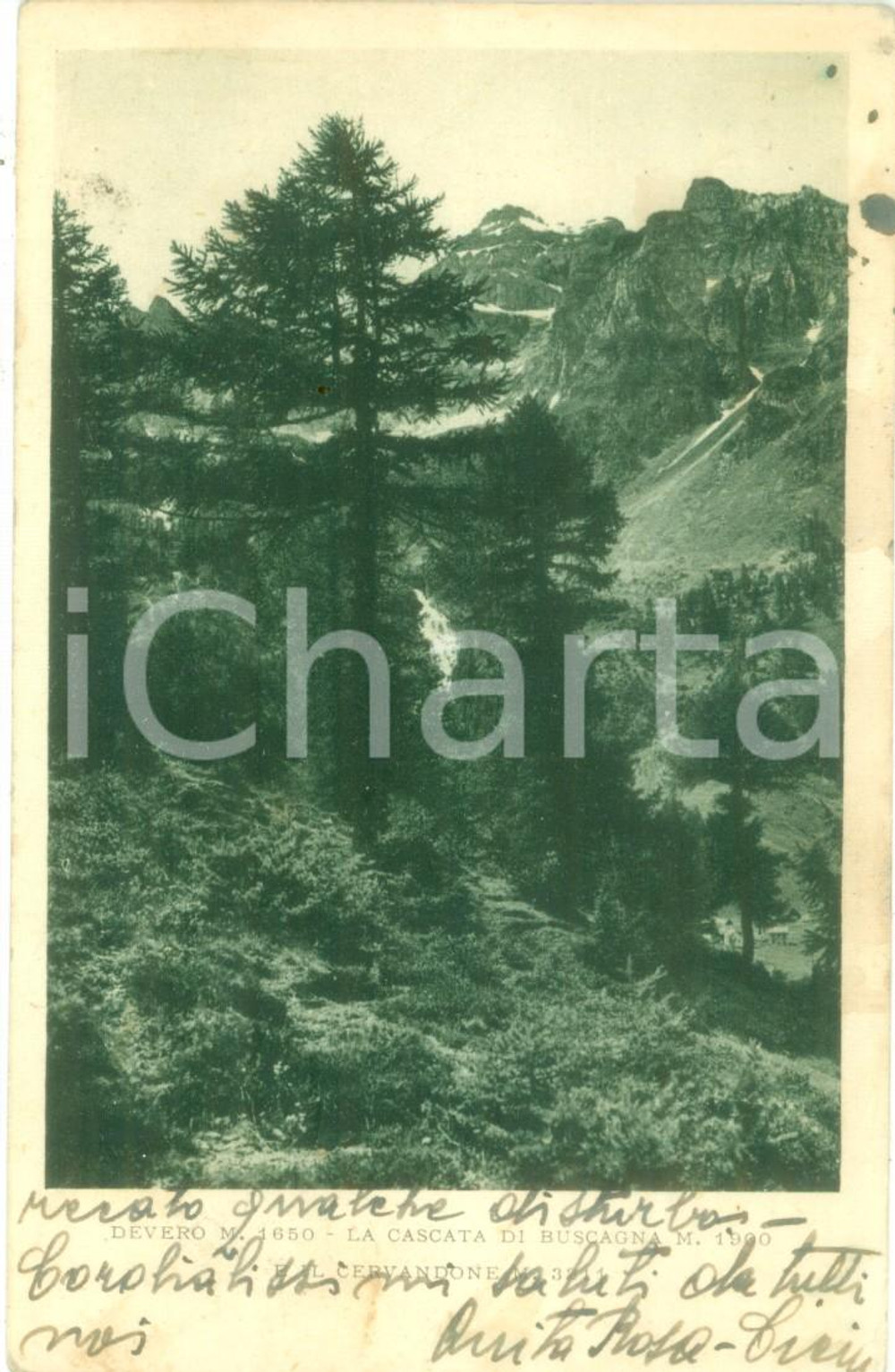 Cartolina originale da collezione 1934 ALPE DEVERO VB cascata di BUSCAGNA e il CERVANDONE Cartolina FP VG 1