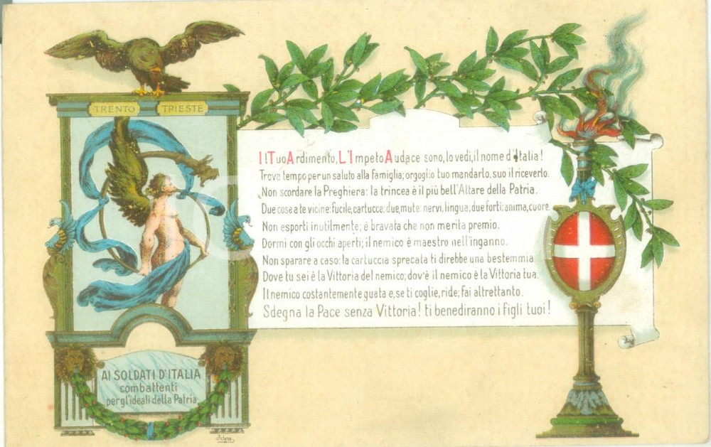 Cartolina originale da collezione 1917 TRENTO E TRIESTE WW1 Ai soldati d ITALIA combattenti Cartolina FP NV 1