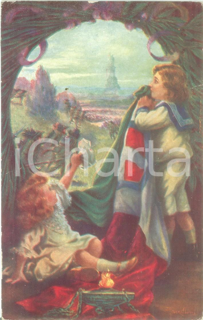 Cartolina originale da collezione 1918 WW1 SocietÃ  DANTE ALIGHIERI I bimbi d ITALIA ai combattenti Cartolina FP NV 1