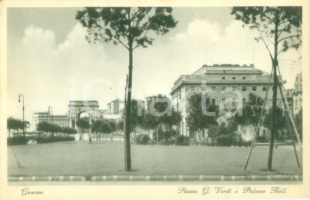 Cartolina originale da collezione 1935 ca GENOVA Piazza Giuseppe VERDI Palazzo SHELL Cartolina FP NV 1