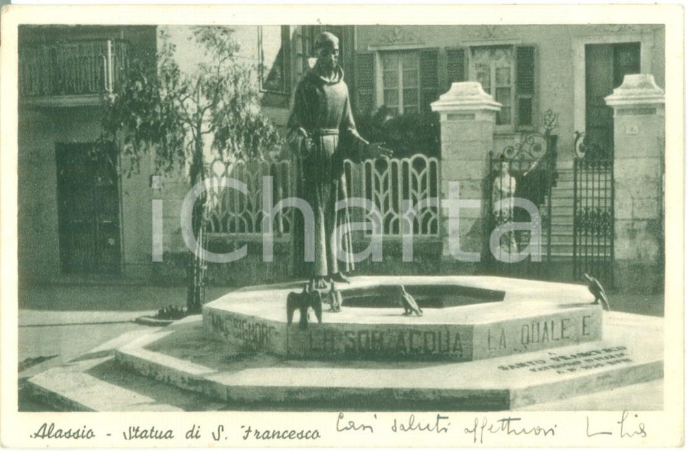 Cartolina originale da collezione 1947 ALASSIO SV Statua di San Francesco Cartolina FP VG 1