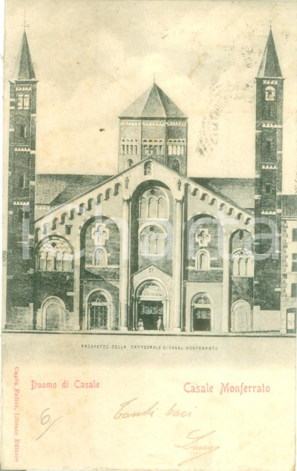 Cartolina originale da collezione 1911 CASALE MONFERRATO AL prospetto della Cattedrale Cartolina FP VG 1