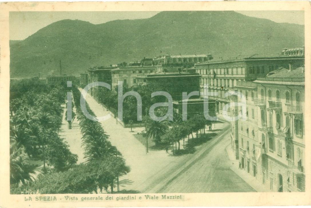 Cartolina originale da collezione 1925 LA SPEZIA Vista generale giardini e Viale MAZZINI Cartolina FP VG 1