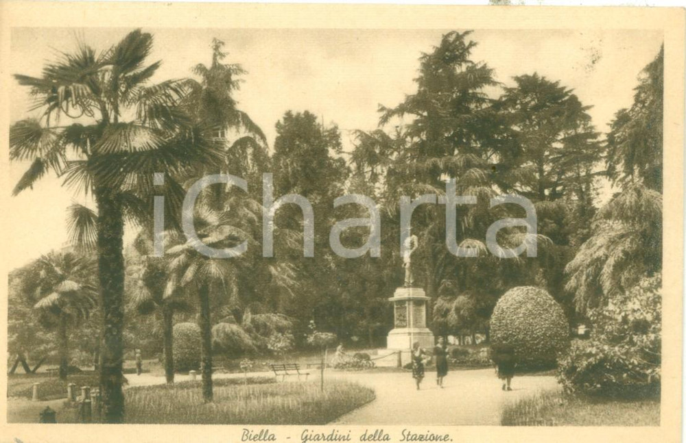 Cartolina originale da collezione 1942 BIELLA I giardini della stazione Cartolina postale FP VG 1