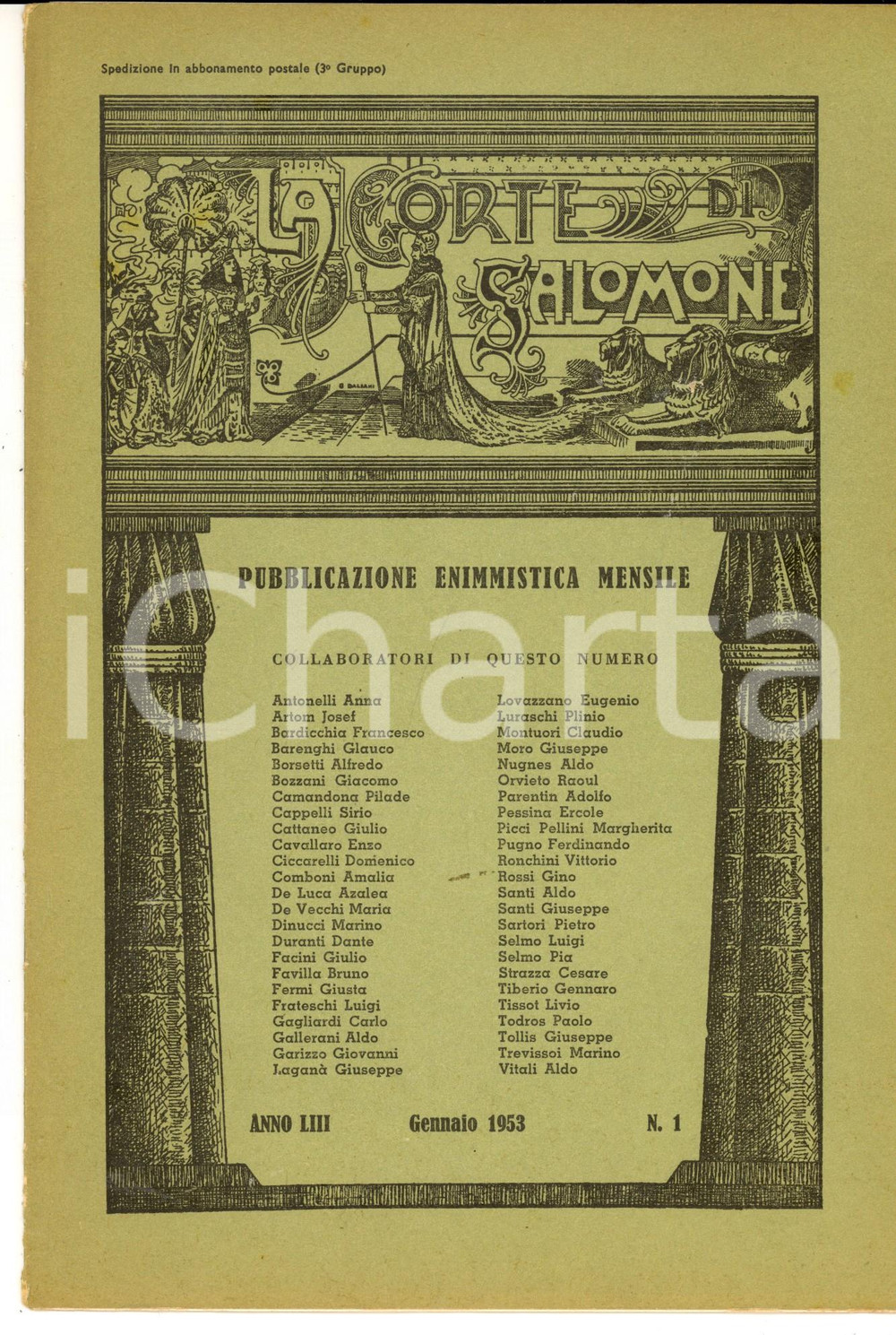 Giornale, rivista storica 1953 LA CORTE DI SALOMONE Pubblicazione enimmistica mensile Anno LIII nÂ°1 1