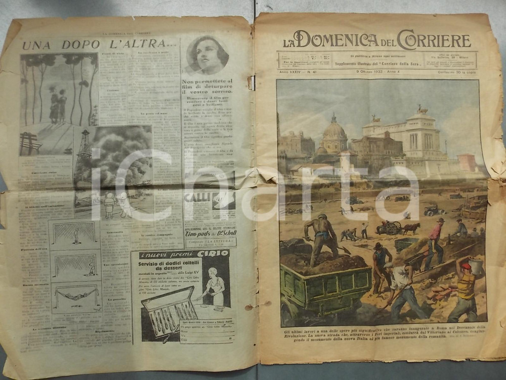 Giornale, rivista storica 1932 DOMENICA DEL CORRIERE Lavori per i nuovi Fori Imperiali Con sovracoperta 1