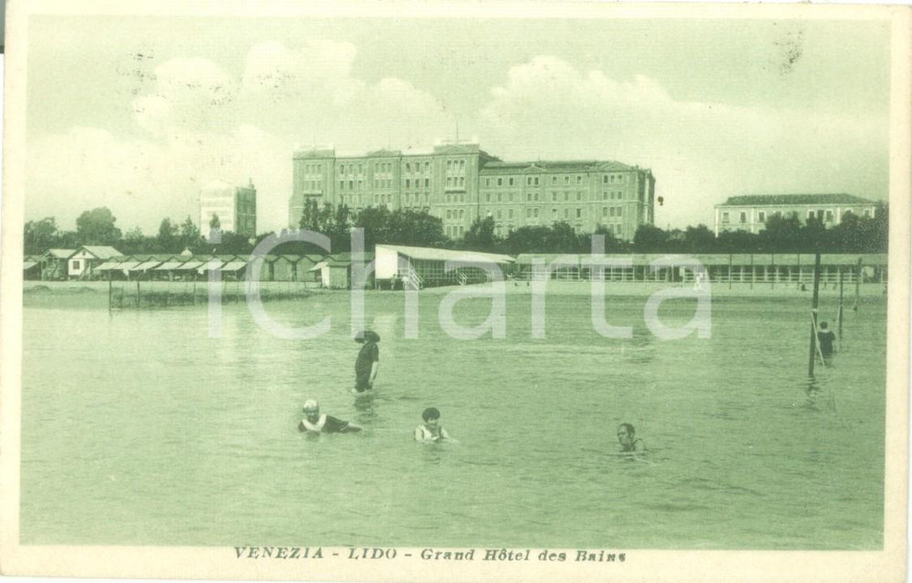 Cartolina originale da collezione 1919 VENEZIA LIDO Bagnanti e Grand Hotel des Bains Cartolina FP VG 1