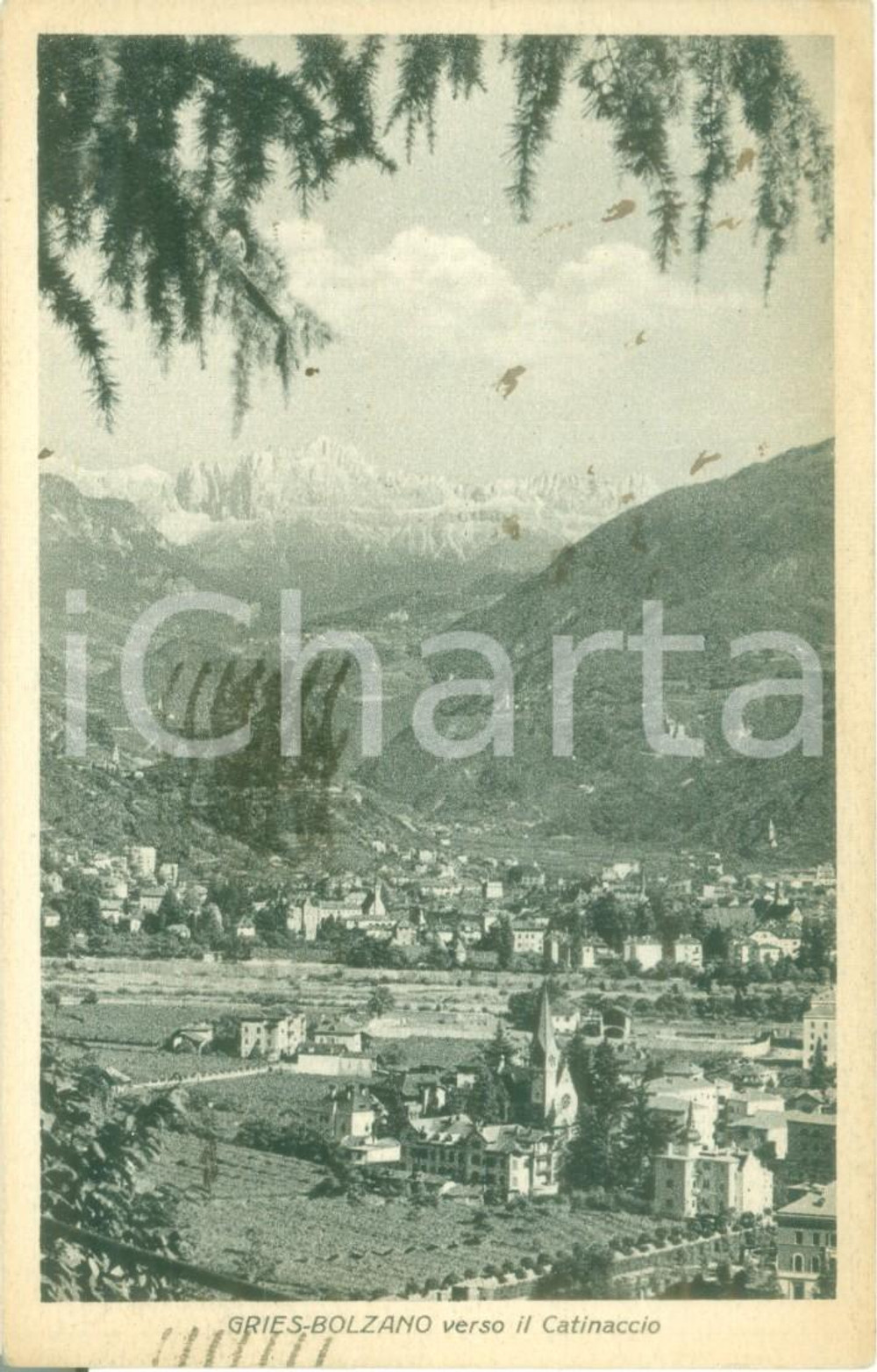 Cartolina originale da collezione 1940 BOLZANO GRIES Panorama verso il CATINACCIO Cartolina FP VG 1