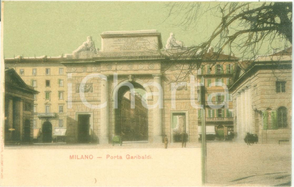 Cartolina originale da collezione 1900 ca MILANO veduta di Porta Garibaldi Cartolina ANIMATA FP NV 1